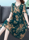 Momentlover Italian Green O-Neck Print Holiday Long Dress Summer LY1791
