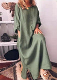 Momentlover Italian Mulberry O Neck Patchwork Side Open Cotton Long Dresses Spring LY1764