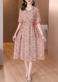 Momentlover Italian V Neck Print Wrinkled Holiday Maxi Dress Short Sleeve LY1779