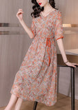 Momentlover Italian V Neck Print Wrinkled Holiday Maxi Dress Short Sleeve LY1779