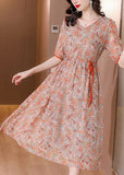 Momentlover Italian V Neck Print Wrinkled Holiday Maxi Dress Short Sleeve LY1779