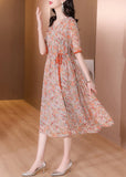 Momentlover Italian V Neck Print Wrinkled Holiday Maxi Dress Short Sleeve LY1779