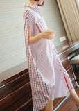 Momentlover Italian White Oversized Patchwork Plaid Cotton Shirt Dress Summer LY1469