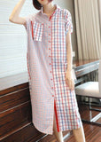 Momentlover Italian White Oversized Patchwork Plaid Cotton Shirt Dress Summer LY1469