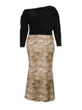 Momentlover Plus Size Inclined Neck Snakeskin Print Mermaid Dress AC262