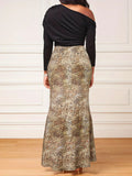 Momentlover Plus Size Inclined Neck Snakeskin Print Mermaid Dress AC262