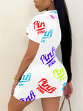Momentlover Pink Letter Print Cut Out Ripped Bodycon Dress AR5659
