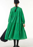 Momentlover Loose Green O Neck Wrinkled Patchwork Cotton Dresses Spring LY1144