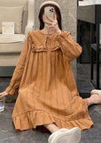 Momentlover Loose Orange Sailor Collar Patchwork Wrinkled Solid Cotton Maxi Dress Long Sleeve LY1969
