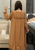 Momentlover Loose Orange Sailor Collar Patchwork Wrinkled Solid Cotton Maxi Dress Long Sleeve LY1969