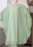Momentlover Loose Pea Green O-Neck Chiffon Maxi Dresses Spring LY1776