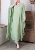 Momentlover Loose Pea Green O-Neck Chiffon Maxi Dresses Spring LY1776