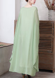 Momentlover Loose Pea Green O-Neck Chiffon Maxi Dresses Spring LY1776