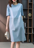 Momentlover Modern Blue O-Neck Patchwork Cotton Maxi Dresses Short Sleeve LY1766