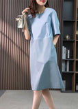 Momentlover Modern Blue O-Neck Patchwork Cotton Maxi Dresses Short Sleeve LY1766