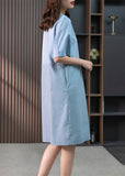 Momentlover Modern Blue O-Neck Patchwork Cotton Maxi Dresses Short Sleeve LY1766