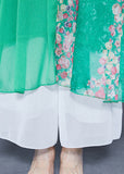 Momentlover Modern Green V Neck Ruffled Patchwork Print Chiffon Dress Half Sleeve LY1764