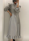 Momentlover Modern Grey Hooded Ruffled Patchwork Cotton Dresses Spring LY1761