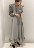 Momentlover Modern Grey Hooded Ruffled Patchwork Cotton Dresses Spring LY1761
