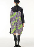 Momentlover Modern Grey Peter Pan Collar Print Patchwork Cotton Shirts Dresses Spring LY1164