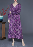 Momentlover Modern Purple Oversized Print Silk Ankle Dress Spring LY1919