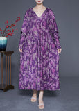 Momentlover Modern Purple Oversized Print Silk Ankle Dress Spring LY1919