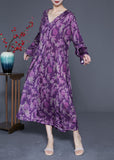 Momentlover Modern Purple Oversized Print Silk Ankle Dress Spring LY1919