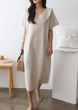 Momentlover Natural Apricot Peter Pan Collar Patchwork Cotton Dress Summer LY1771
