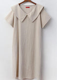 Momentlover Natural Apricot Peter Pan Collar Patchwork Cotton Dress Summer LY1771