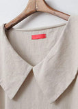 Momentlover Natural Apricot Peter Pan Collar Patchwork Cotton Dress Summer LY1771