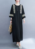 Momentlover Natural Black Embroideried Cotton Holiday Dress Bracelet Sleeve LY1577
