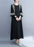 Momentlover Natural Black Embroideried Cotton Holiday Dress Bracelet Sleeve LY1577