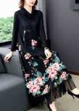 Momentlover Natural Black Embroideried Patchwork Silk Holiday Dress Spring LY1729
