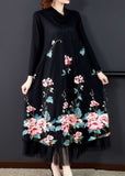 Momentlover Natural Black Embroideried Patchwork Silk Holiday Dress Spring LY1729
