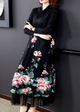 Momentlover Natural Black Embroideried Patchwork Silk Holiday Dress Spring LY1729