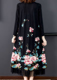 Momentlover Natural Black Embroideried Patchwork Silk Holiday Dress Spring LY1729