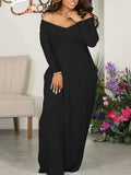 Momentlover Plus Size V Neck Pocket Design Loose Dress AT9651