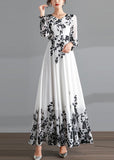 Momentlover Novelty Black V Neck Print Chiffon Maxi Beach Dresses Spring LY1729