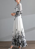 Momentlover Novelty Black V Neck Print Chiffon Maxi Beach Dresses Spring LY1729