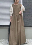 Momentlover Organic Khaki Patchwork Exra Large Hem Cotton Ankle Dresses Summer LY1755
