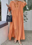Momentlover Organic Orange Embroideried Patchwork Cotton Dresses Summer LY1742