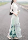 Momentlover Oriental White Gradient Print Side Open Chiffon Dress Spring LY1699