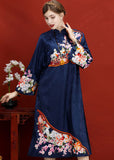 Momentlover Original Design Navy Embroideried Jacquard Silk Chinese Style Dress Vestidos Spring LY1694