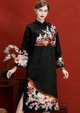 Momentlover Original Design Navy Embroideried Jacquard Silk Chinese Style Dress Vestidos Spring LY1694
