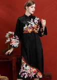 Momentlover Original Design Navy Embroideried Jacquard Silk Chinese Style Dress Vestidos Spring LY1694