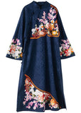 Momentlover Original Design Navy Embroideried Jacquard Silk Chinese Style Dress Vestidos Spring LY1694