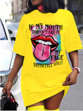 Momentlover Plus Size Lip Letter Print T-shirt Dress AC2675