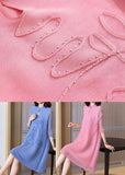 Momentlover Pink Jacquard A Line Dress Mandarin Collar Wrinkled Bracelet Sleeve LY1466