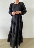 Momentlover Plus Size Black O-Neck Patchwork Backless Cotton Maxi Dress Bracelet Sleeve LY1727