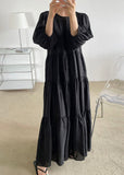 Momentlover Plus Size Black O-Neck Patchwork Backless Cotton Maxi Dress Bracelet Sleeve LY1727